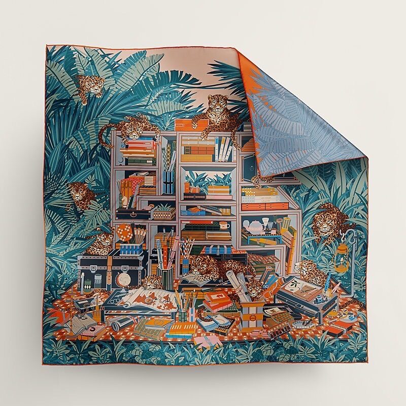 Hermes 90*90絲巾 十二花豹