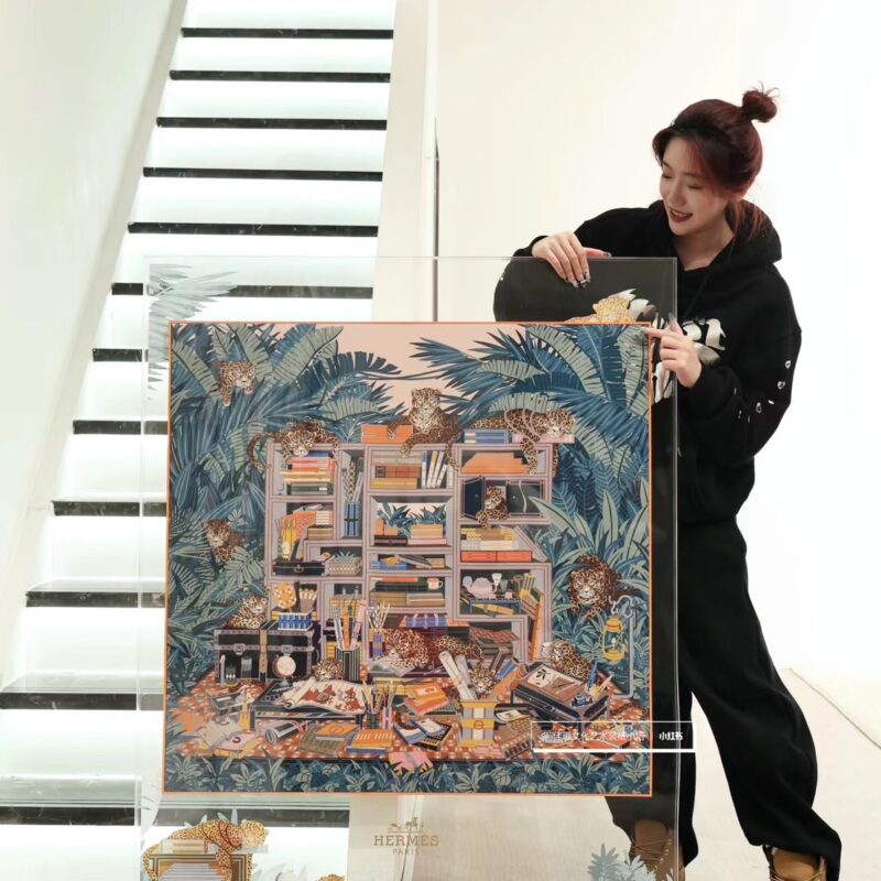 Hermes 90*90絲巾 十二花豹