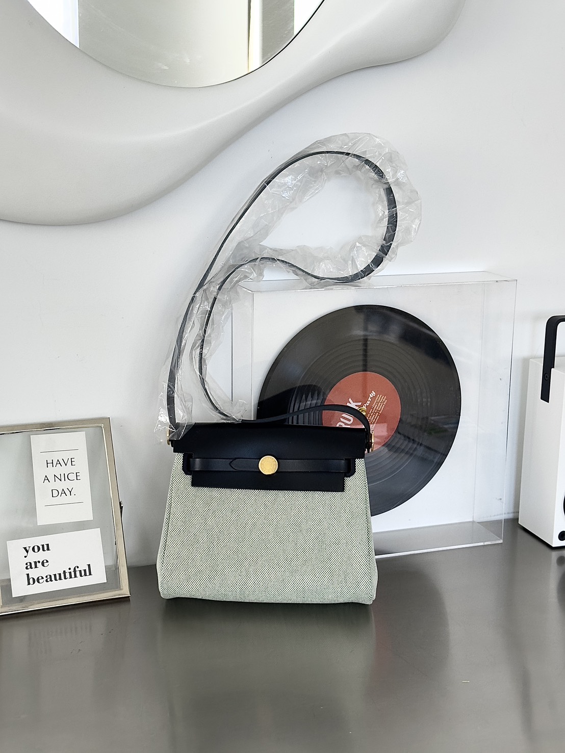 Mini herbag 米白拼中綠色w刻 Mini herbag 米白拼中綠色w刻