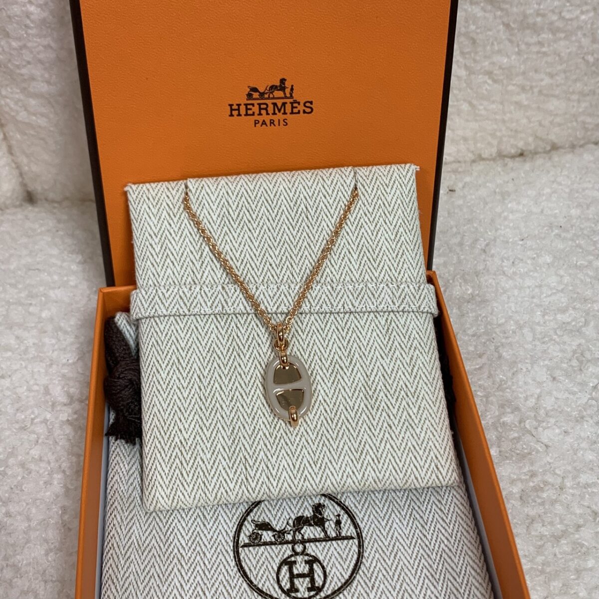 Hermes 招財豬鼻子項鍊(奶茶玫瑰金)