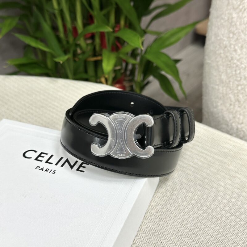 Celine 凱旋門黑銀皮帶