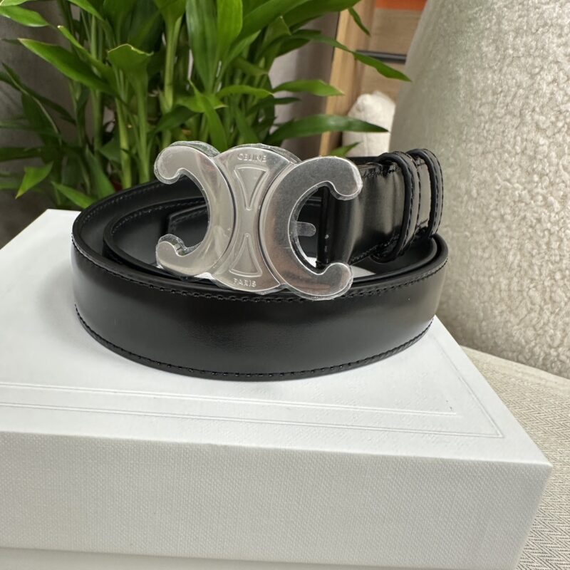 Celine 凱旋門黑銀皮帶