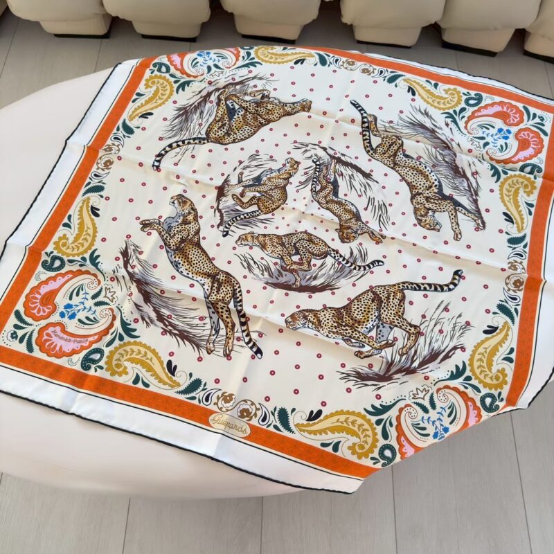 Hermes 90*90絲巾 雙面絲巾 獵豹