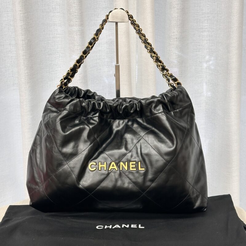 Chanel 香奈兒 橫版22bag 黑金垃圾袋(二手)